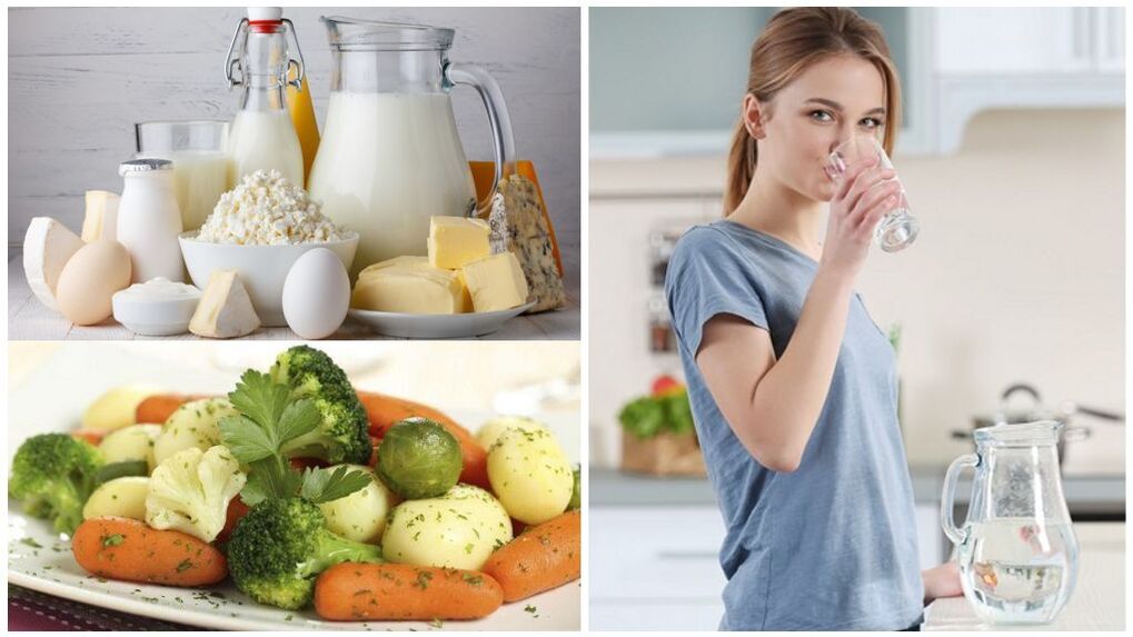 Dieta para la exacerbación de la gota agua, productos lácteos, verduras hervidas